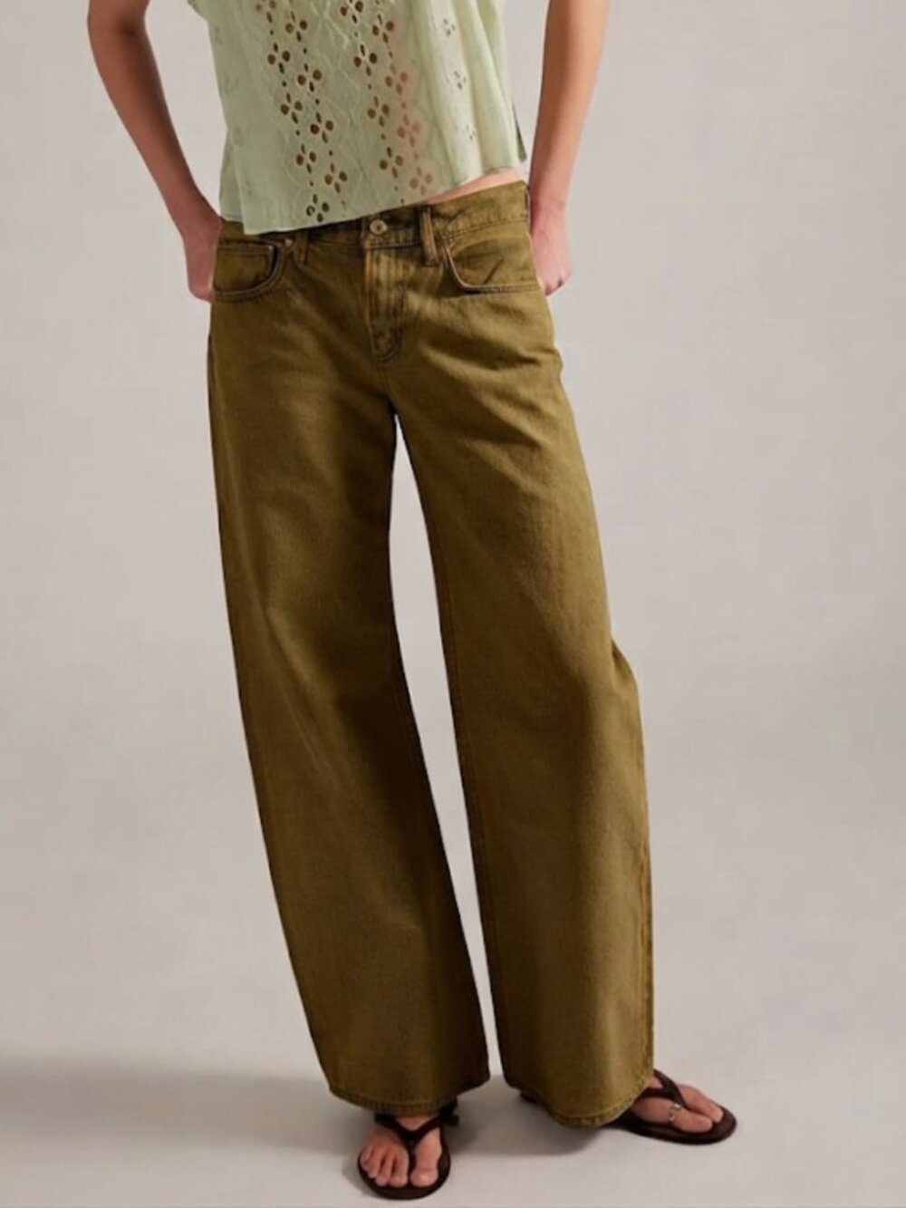 NEW Citizens of Humanity Nora Mid-Rise Wide-Leg Jeans Relaxed Green Size 28